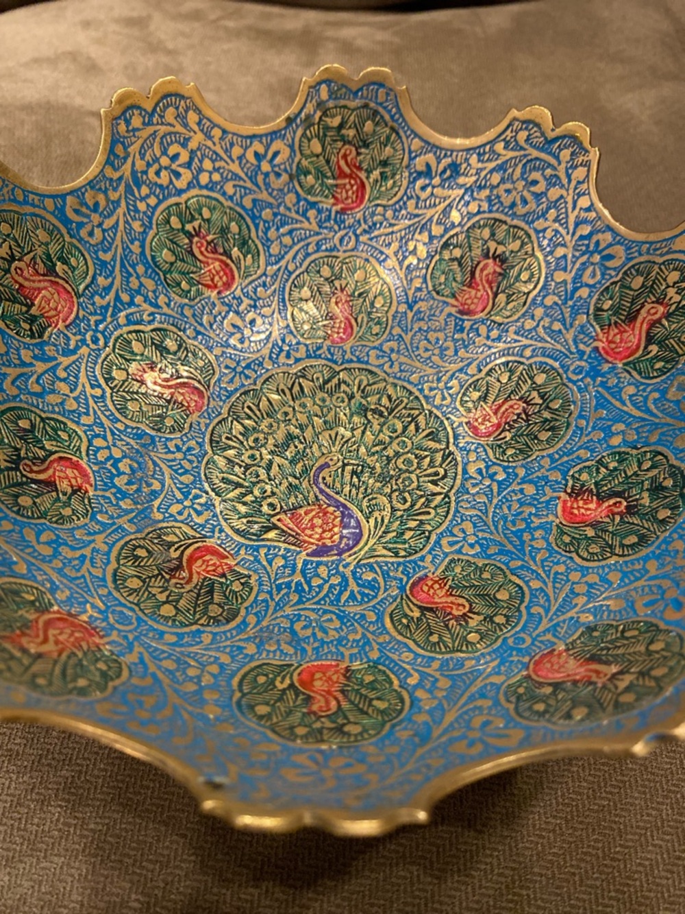 Hand Crafted Metal Brass Floral Bowl- Catch All- Keys- Nuts- Fruit  6”